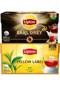 Resim Lipton Yellow Label Siyah 100 'lü + Earl Grey Bergamot Aromalı Siyah Demlik Poşet Çay 100'lü 
