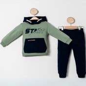 Resim Erkek Çocuk İçi Şardonlu Kapüşonlu Eşofman Takım-14282 Yeşil 