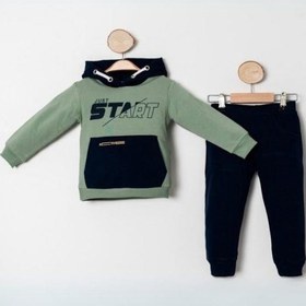 Resim Erkek Çocuk İçi Şardonlu Kapüşonlu Eşofman Takım-14282 Yeşil 