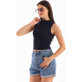 Resim Loısy Kadın Likralı Kolsuz Crop Bluz Lacivert 
