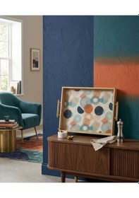 Resim Modern Geometrik Desenli Kulplu Dekoratif Sunum Tepsisi - Antrasit Turuncu Desen 