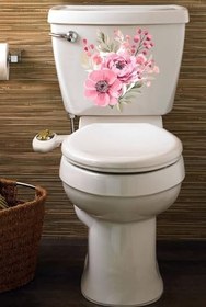 Resim Sulu Boya Pembe Çiçekler Klozet ve Banyo Sticker Seti 