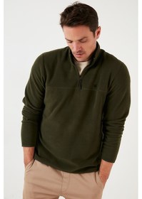 Resim Buratti Slim Fit Anti-Pilling Tüylenme Yapmayan Bato Yaka Şardonlu 2'Li Paket Erkek Polar 5906001S2 Haki-Siyah 