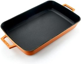 Resim Lava Spring Serisi - Döküm Rosto ve Fırın Tepsisi, Dikdörtgen, 26x40 cm, Mat Emaye, Parlak Siyah Taban, Turuncu 