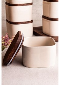 Resim Snippy Luma Beyaz 6'lı Ahşap Vakumlu Kapaklı Seramik Kahvaltılık Kırık Beyaz 