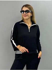 Resim Defymoda Kadın Polo Yaka Paça Yırtmaçlı Ribanalı İkili Takım Siyah 
