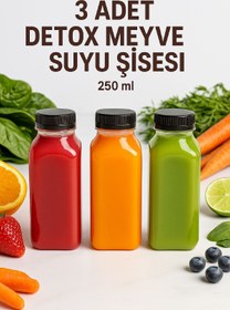 Resim Open Home Concept 3 Adet 250 ml Smoothie Detoks Şişesi Şeffaf Plastik Sızdırmaz Kapak Köşeli Meyve Suyu Şişesi 