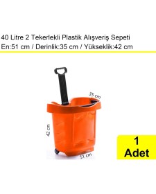Resim Akdenizpos Tekerlekli Plastik Market Alışveriş El Sepeti 40 Litre Turuncu 1 Adet 