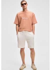 Resim Grimelange MALYES Erkek Beli Lastikli Kordonlu Yanda Çift Arkada Tek Cepli Relaxed Fit Krem Şort & Bermuda 