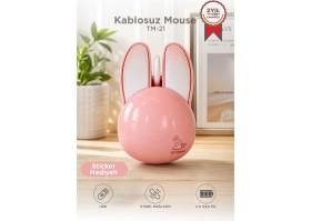 Resim Torima Kablosuz Tavşan Kulaklı Sessiz Mouse 1200 DPI Optik Kablosuz Fare TM21 Pembe 