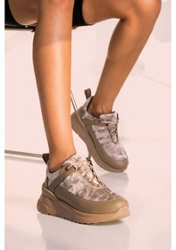 Resim Yeni Bej - Kadife Dolgu Taban Sneaker Model 440583 Bej 