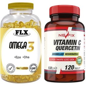 Resim Flx Omega 3 Balık Yağı 180 Softgel & Nevfix Vitamin C Quercetin B 