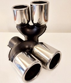 Resim 60 Mm. Uyumlu Krom Düz Yuvarlak Dual Çift Çıkış Paslanmaz Sessiz Egzoz Eksoz Ucu 2 Adet 