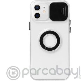 Resim Ally iPhone 12 6.1inç Kılıf Sürgülü Kamera Lens Korumalı Yüzük Standlı Silikon Kılıf 