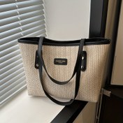 Resim Kadınlar İçin Dokuma Tote Çanta - Büyük Kapasiteli Yazlık Günlük Omuz Çantası, Fermuarlı Kapatma, Dayanıklı Kumaş ve Polyester Astar, Seyahat, İş, Plaj için Sabit Askılı, Parlak Pembe, Açık Kahverengi, Beyaz, Yeşil, Siyah Renk Seçenekleri, Şık El Çantası, Sağlam Yapı, Hafif Tasarım, Profesyonel Kadın Aksesuarı 