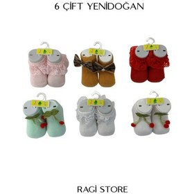 Resim Ragi Store 6'lı Nakışlı Yenidoğan Bebek Çorap Karışık 