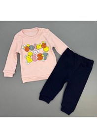 Resim Kız Bebek Baskılı Çıt Çıtlı Alt Üst İkili Gündelik Takım 6-18 Ay Pudra 