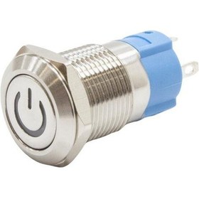 Resim 12A-P1Z-C 12Mm Düz Anahtarlı Işıklı Power Metal Buton - Beyaz 
