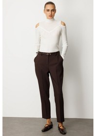 Resim Ekol Kadın Beli Kemerli Dar Paça Pantolon 1013 Kahverengi Kahverengi 