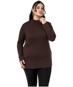 Resim Büyük Beden Yarım Balıkçı Uzun Kollu Viskon Kahverengi Body Kahverengi 