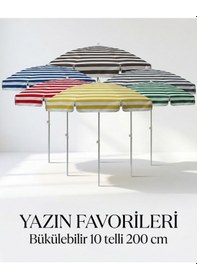Resim Plaj Şemsiyesi Balkon Bahçe Güneş Şemsiyesi 200cm 10 Telli Uv Korumalı Yeşil 