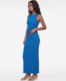 Resim Bürümcük Kumaş Drape Detaylı Dokulu Midi Kobalt Mavi Kalem Etek 