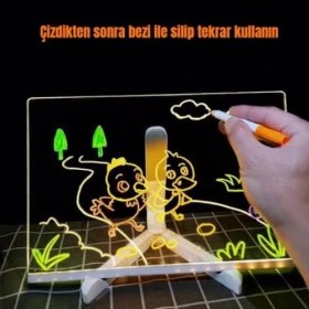 Resim Shopexxtra LED Işıklı Şeffaf Çizim Tableti ve Yazı Tahtası - 30X20 Cm, Ayarlanabilir Standlı Akrilik Not Panosu, USB Güçlü Eğitici Çocuk Boyama Seti, 7 Renkli Kalem ve Temizleme Bezi Hediyeli 