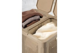 Resim Nandy Home Smartduo İki Bölmeli Çamaşır Sepeti 84LT Açık Kahverengi Modern Tasarım ve Dayanıklı Malzeme 