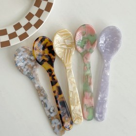 Resim 11CM Renkli Akrilik Buz Kaşığı Krema Kahve Havyarı Kaşığı Karıştırma Kaşıkları Tatlı Kaşığı Çay Kaşığı El Sanatları Mutfak Aracı Sofra 