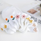 Resim 5 Çift Kadınlar için Nefes Alabilir File Ayak Bileği Çorapları - Nakışlı Taç, Kelebek & Çiçek Desenleri, Beyaz Çok Renkli Vurgularla, Günlük Moda Çorapları, Rahat Ayakkabı Malzemesi 