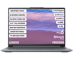 Resim Lenovo Ideapad Slim 3 AMD Ryzen 5 5625U 16GB 512GB SSD Freedos 15.6'' FHD Taşınabilir Bilgisayar 82XM00PWTX 