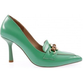 Resim Dgn 7015-22y Kadın Sivri Burun Metal Halka Detay Tokalı Topuklu Ayakkabı 7015-2125-R12454 Yeşil 