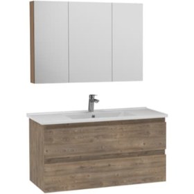 Resim Creavit Alinda 100 Cm Lavabo Dolaplı Ve Aynalı Dolap Naturel Çam 