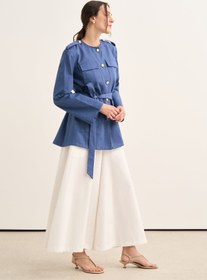 Resim Kadın Kemerli Jean Ceket Lacivert - L-XL 