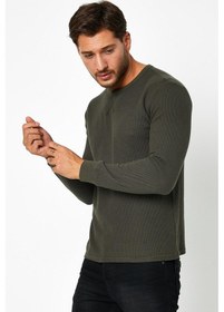 Resim Polostate Erkrk Waffle Özel Dokulu Kumaş Standart Fit Uzun Kollu Basic T-shirt Haki 