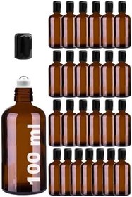 Resim Afracam 100 ml Çelik Roll On Şişesi 100 cc Sızdırmaz Siyah Kapaklı Cam Şişe 25 Adet (Amber, 100) 