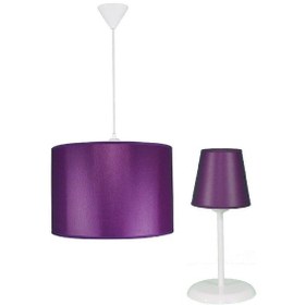 Resim Şenay Aydınlatma Silindir Kumaş Sarkıt Avize Ve Abajur Takım-Mor 