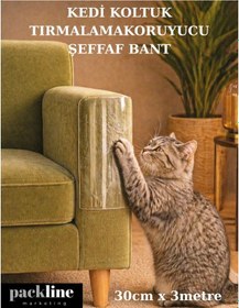 Resim Packline Marketing Kedi Koltuk Tırmalama Koruyucu Şeffaf Yapışkanlı Mobilya Tırmalama Önleyici Bandı 30cm X 3metre 