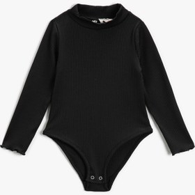 Resim Kız Çocuk Yarım Balıkçı Yaka Çıtçıtlı Body Uzun Kollu 
