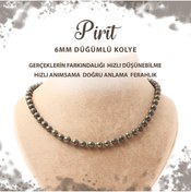 Resim Deniz Doğal Taş Sertifikalı Pirit 6 Mm Düğümlü Doğal Taş Kolye 