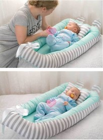 Resim Yatak Ve Ortopedik Yastik Mint Ve Gri Cizgili Model 