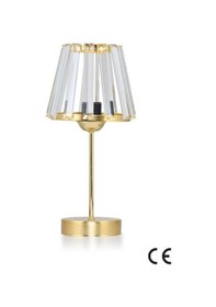 Resim Kristal Cam Başlıklı Metal Ayaklı Gold Abajur Yatak Odası Gece Lambası Oturma Odası Aydınlatma Gold 