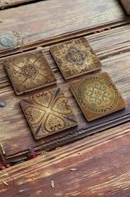 Resim Oscar Stone Decor Baskılı Doğaltaş Bardak Altlığı 4'Lü Set Desen Tile 4Dsn-190 