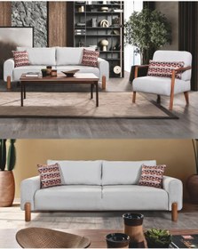 Resim Velura Home & Living Astana Bohem Koltuk Takımı 3 1 & Mekanizmalı Genişleyebilir Yataklı Koltuk - Gri Bukle Kumaş 