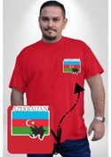 Resim Azerbeycan Bayrak Ülke Kırmızı Büyük Beden Kadın Basic Minimal Baskılı Tişört Kırmızı 