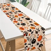 Resim 1 adet Mutlu Cadılar Bayramı Masa Koşusu - Polyester, 180x35cm, Kabak ve Kafatası Tasarımı ile Sonbahar Yapraklı ve Leşler, Ev Dekoru, Cadılar Bayramı Parti Yemek Masası, Cadılar Bayramı Süslemeleri için mükemmel 