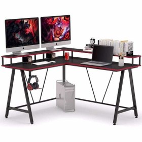 Resim Zizuva Tasarım 145x90x55 CM L Model Monitör Raflı Siyah Oyuncu ve Çalışma Masası 