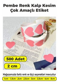 Resim Pembe Renk Kalp Kesim Sticker Etiket 2cm - 500 Adet Pembe 