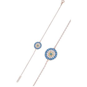 Resim Nazar Boncuğu Düz Tasarım Firuze Zirkon Taşlı Roslu Kadın Bileklik S 201025046 Gümüş 