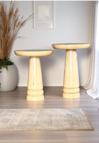 Resim AYLESA Doğal Ahşap 2’li Set Mantar Yan Sehpa Modern Vernikli Fiskos Zigon Çiçeklik 